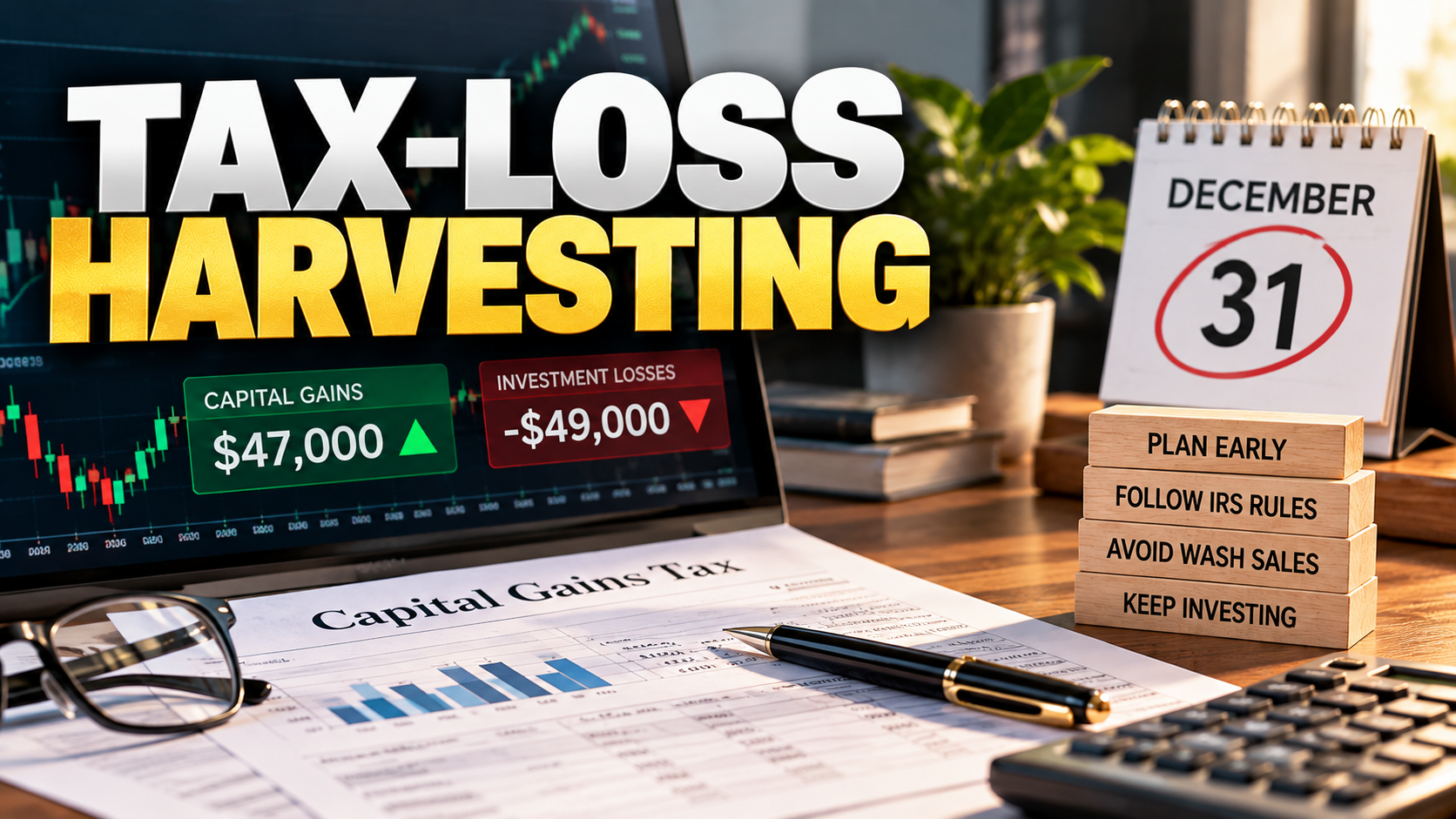 Tax-loss harvesting strategy for offsetting capital gains before year-end